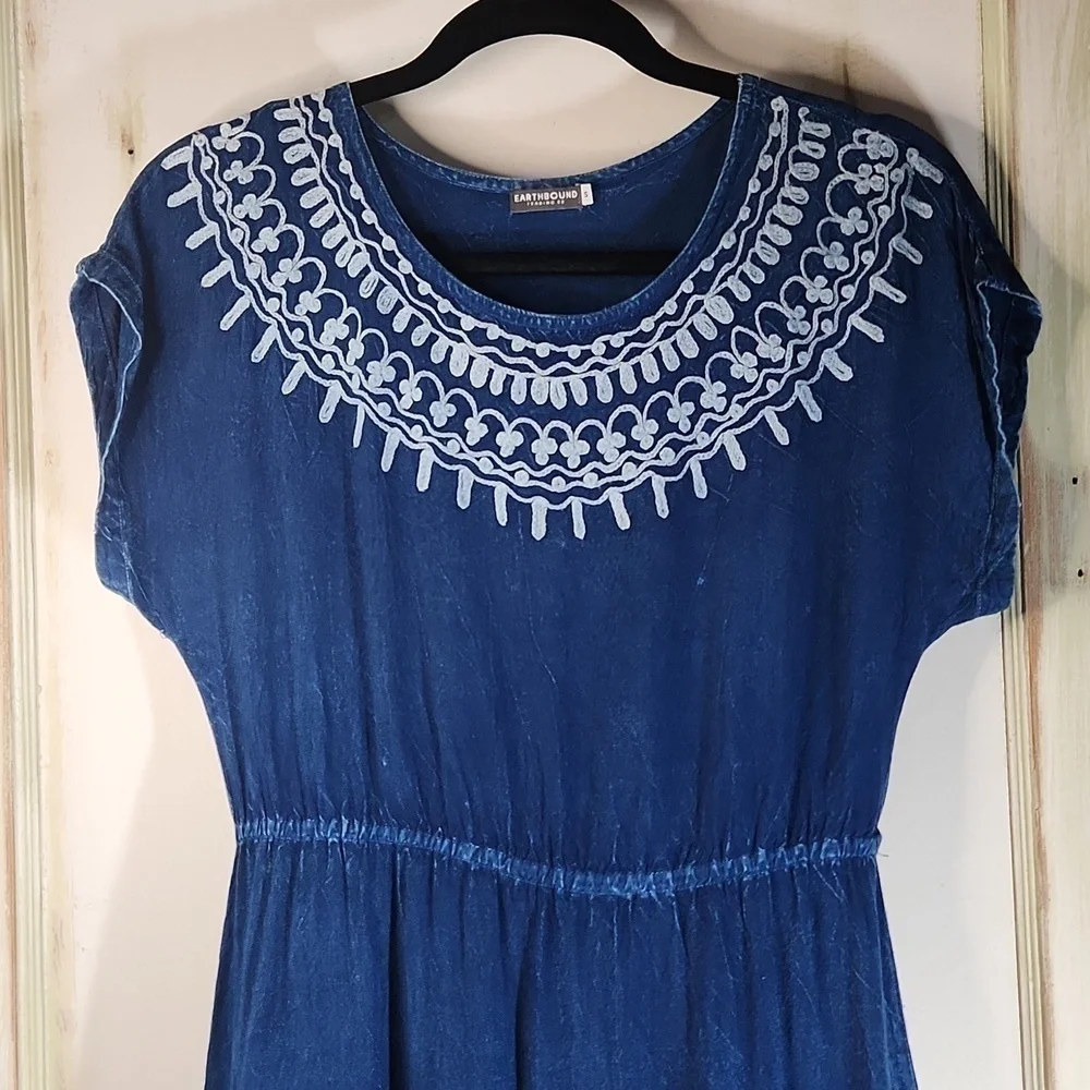 Earthbound Trading Co. Blue Chambray Cowgirl Dress - Sz S, NWOT - Picture 8 of 8